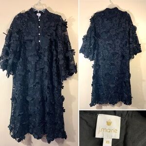 J.Marie the Seraphina midi black floral 3D lace dress with bell sleeves.Size XS
